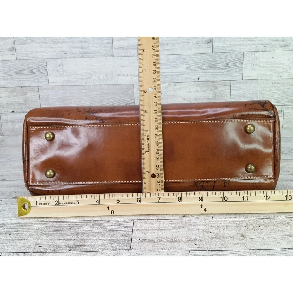 Patricia Nash Mia Leather Shoulder Bag Map Design Framed Satchel Kisslock Brown